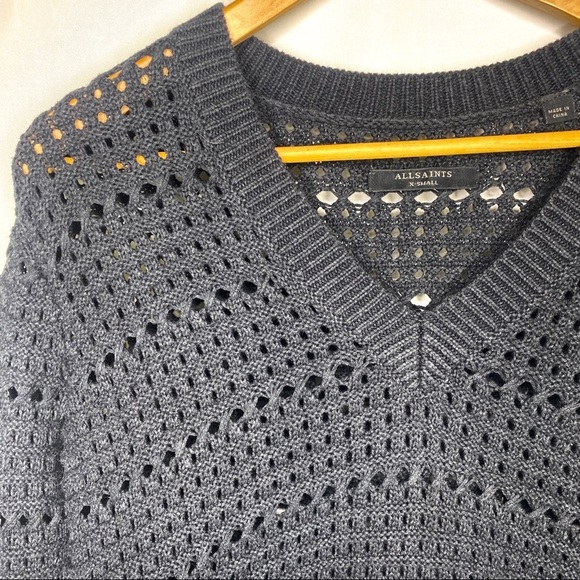 ALL SAINTS Lota V Neck Sweater Cable Knit Dark Blue XS - Picture 7 of 12